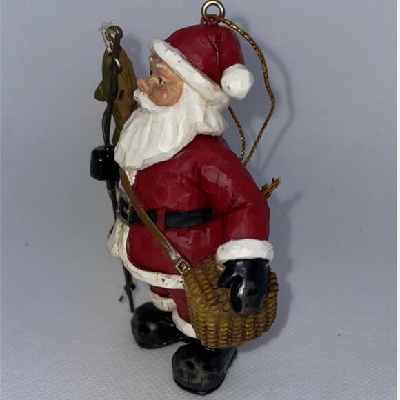 Vintage Fishing Santa Claus Christmas Ornament W Bag & Fish /Fisherman - Picture 3 of 5